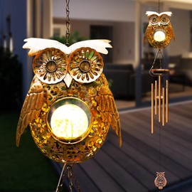 Supdeco Solar Wind Chimes Outdoor Indoor Decor: Birthday Gifts for Mom/Grandma Outside Solar Lights for Garden Decor(Owl)