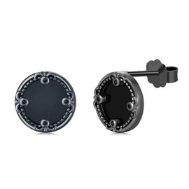 Celtic Earring Sterling Silver Black Stud Earrings Four Leaf Clover Tree of Life Earrings Nordic Jewellery Rune Gifts for Men Women Birthday, Silver, No Gemstone