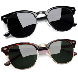 Joopin Classic Half-Frame Sunglasses Men's Polarised and Retro Sunglasses Women's Vintage Sunglasses Unisex UV400 2 Pairs for Outdoor Camping Travel, Tortoise G15 and Full Black
