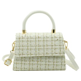 FGJKKK Crossbody Bag for Women, Fashion Top-Handle Tweed Pearl Crystal Purses Handbags Evening Bag Satchel Shoulder Bags, White2