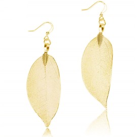 RLHRNDE Filigree Leaf Earrings for Women Girls Delicate 18K Gold Silver Real Natural Leaves Lightweight Genuine Drop Dangle Statement Earrings Flawless Quality Fashion Jewelry Gifts (Gold)