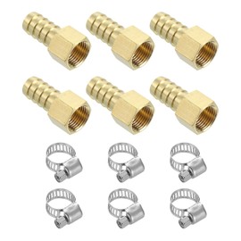 sourcing map 2pcs Brass Hose Barb Fittings, 1/2" Barb x 3/8" NPT Female Brass Barb Pipe Fitting Adapter with Hose Clamps for Water Fuel Air, Mechanical Devices, Plumbing Equipment