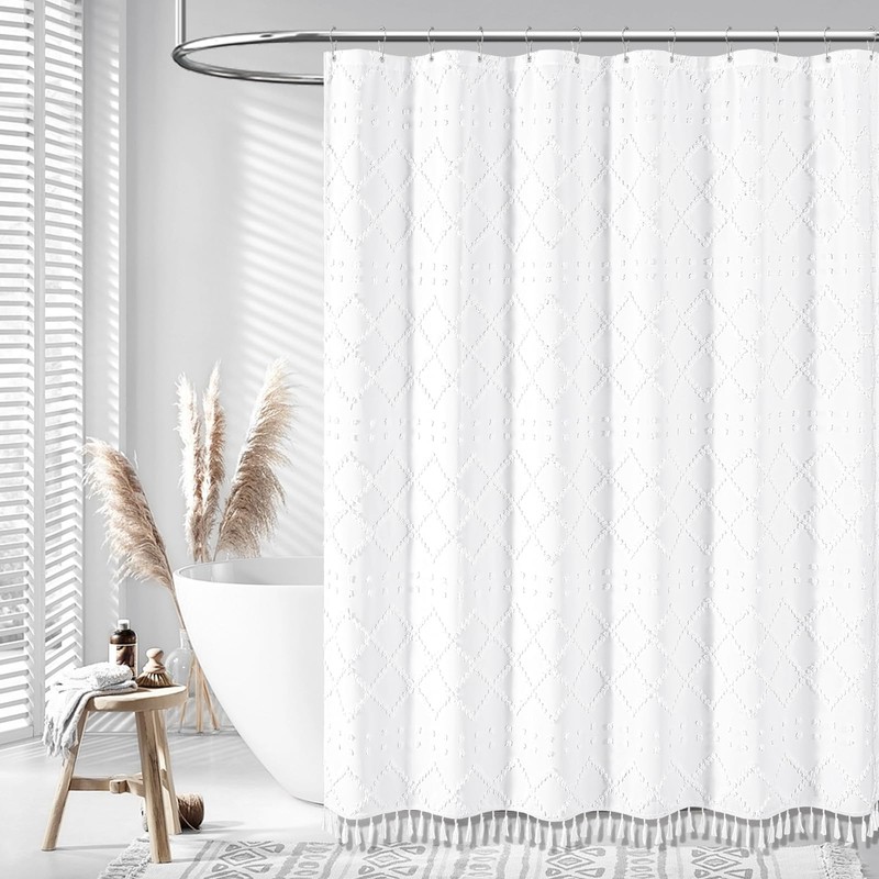 Dynamene Extra Long Shower Curtains, 90 Inches Long Boho Tufted