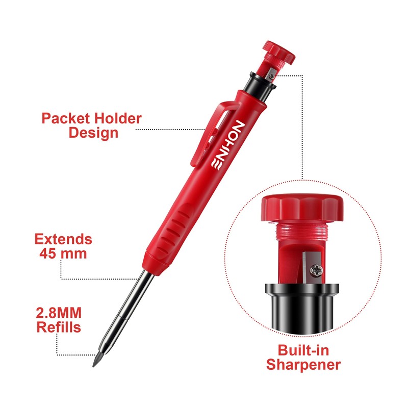 Enhon 4 Pcs Mechanical Carpenter Pencils with 40 Refills and