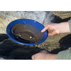 SE 10 Inch Gold Panning Pan - Dual Riffles for Easier Mining and Prospecting, Blue