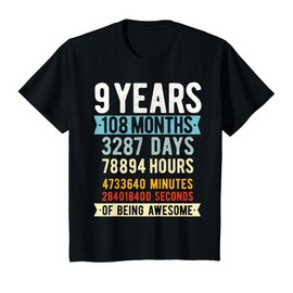 9th Birthday 9 Years Old Vintage Retro 108 Months T-Shirt