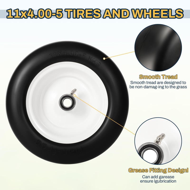 11x4.00-5 Lawn Mower Tires Flat Free, Zero Turn Mower Front