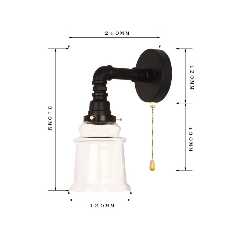 VinTopsh Industrial Glass Wall Sconce, 1 Light Sconces Wall Lighting