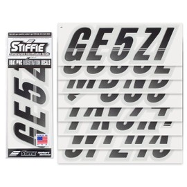 STIFFIE Techtron Black/Silver 3" Boat & PWC Registration Decals • Numbers Letters Stickerst