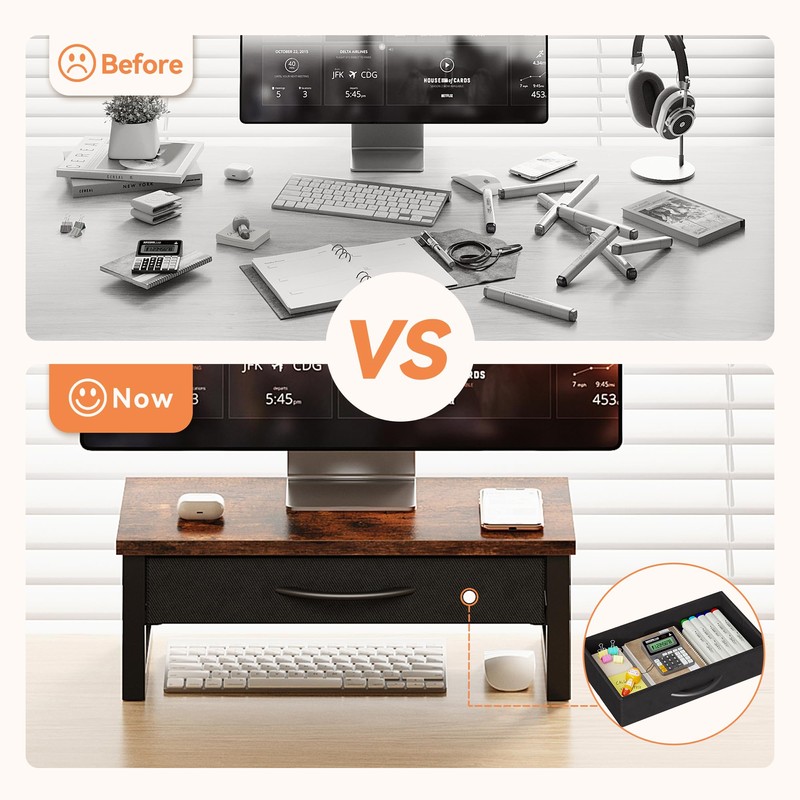 HEWORLIF Computer Monitor Stand Riser with Drawer, 2-Tier Desk Accessories