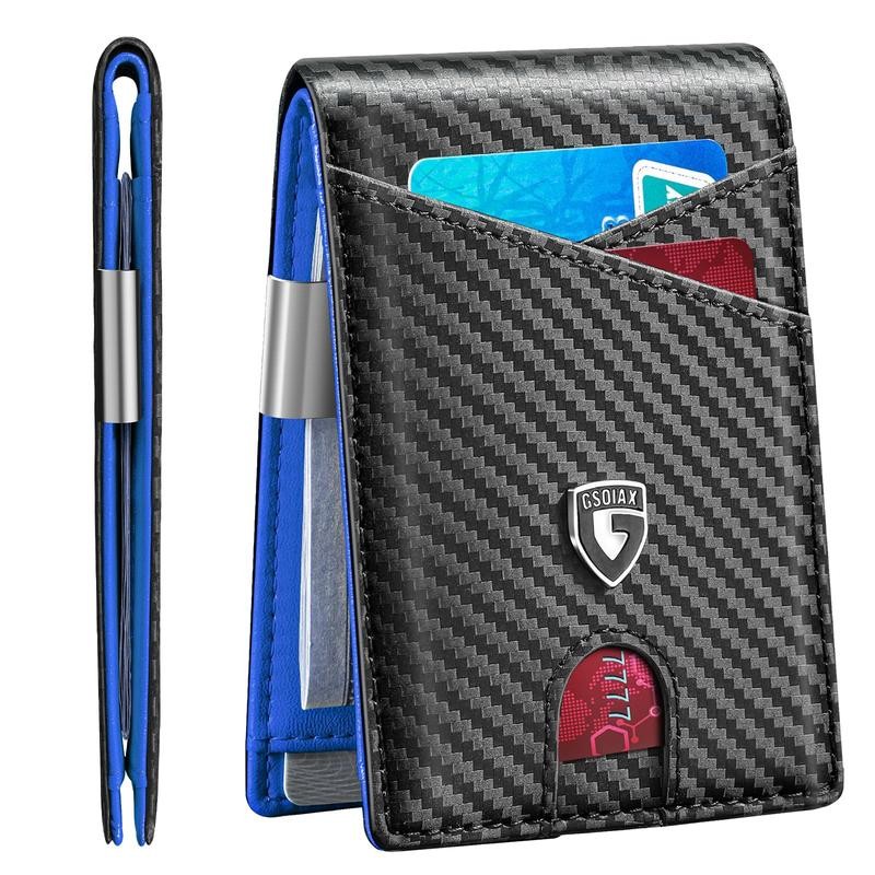 GSOIAX Mens Slim Wallet Rfid Blocking Blue Black - Color: