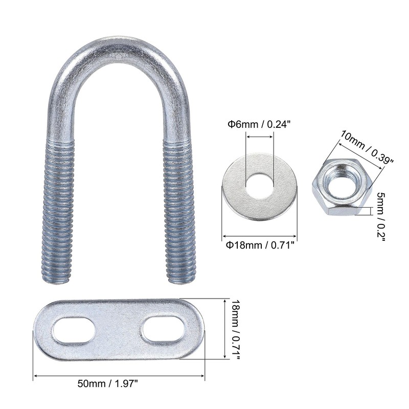 sourcing map Round U-Bolts 8 Sets 0.63"(16mm) Inner Width 46mm
