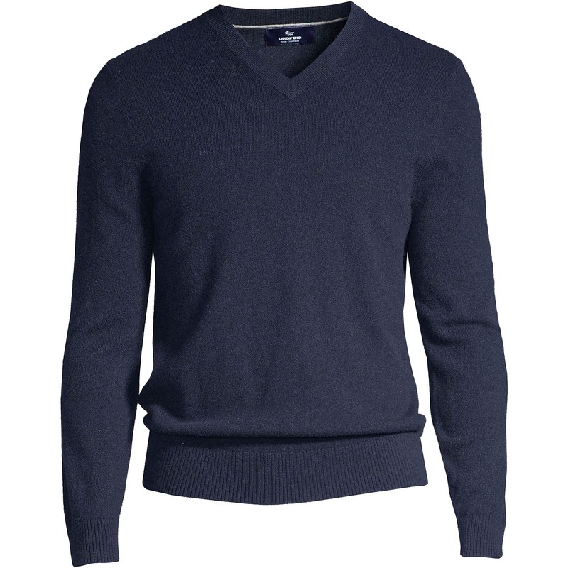 Lands' End Mens Cashmere V-Neck Sweater Radiant Navy Regular Large