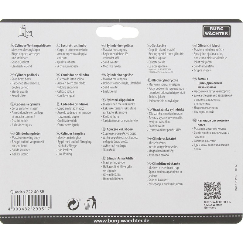 BURG-Wächter Lock Set-Quadro 222 GL 40 SB