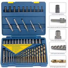 MABLEVI 55-Piece Screw Extractor Set, Broken Bolt extractors & Multi-Spline Extractors, and Drill Bits for Removing Stripped Screws, Studs, Fittings, Lugs Extraction