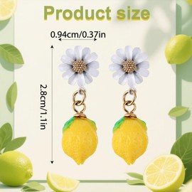 Lemon Dangle Earrings, Cute Lemon Accessories Lovely Fruit Daisy Stud Earrings Charming Fruit Jewelry for Women Festival Party Cosplay