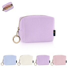 Small Cosmetic Bag Make Up Bag for Handbag Women Ladies Mini Cosmetic Bag Cord Makeup Bag Portable Travel Toiletry Bag for Toiletries with Zip Organiser Birthday (Beige), purple
