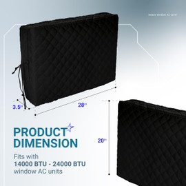 BlueStars Window Air Conditioner Cover Indoor - Upgraded Version with Velcro Sides - Inside AC Cover for Winter - Polyester Fiber Fill Layers Insulation - 28" x 20" x 3.5", Black