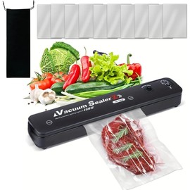 Food Sealer Vacuum Sealer Machine for Food Preservation with Storage Bag 10-Pack 17x25cm Textured Vacuum Bags Included Dry/Wet Modes Compact Design for Meat Fruits & Leftovers