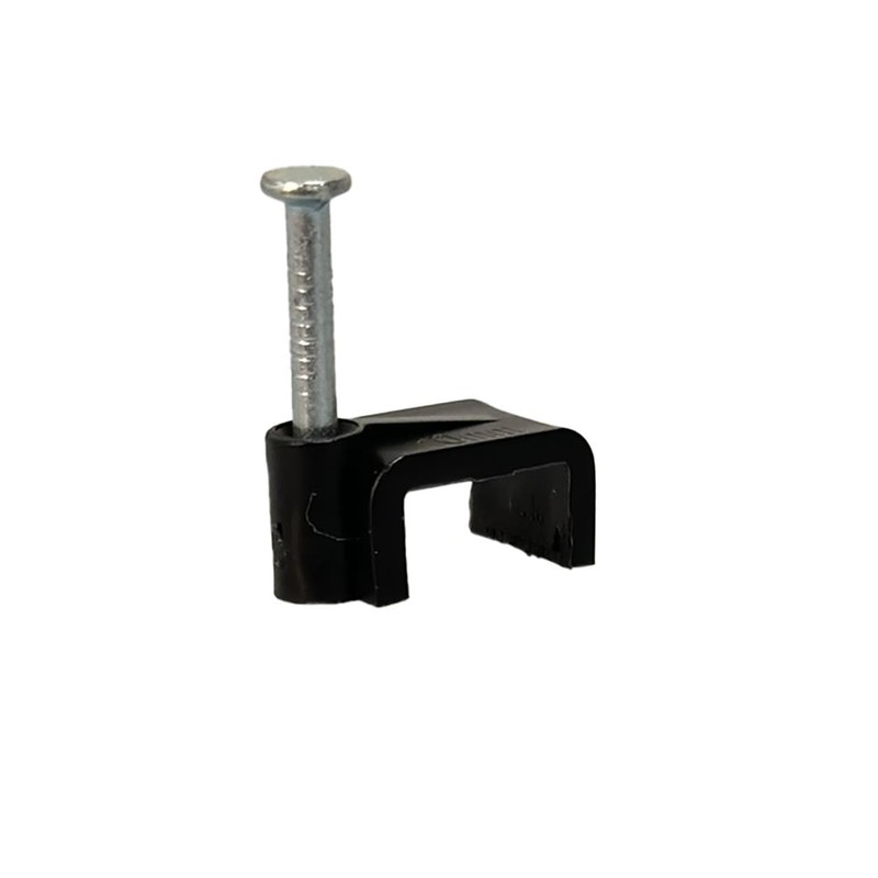 On1shelf® Black Flat Cable Clips with Fixing Nail 12mm 50
