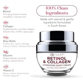 Crema Hidratante Facial de Noche con Retinol y Colágeno, Probada por Dermatólogos, Humecta, Reduce Arrugas y Líneas Finas, Crema Hidratante, Cuidado d