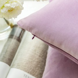 Phantoscope Pack of 2 Velvet Decorative Throw Pillow Covers Soft Solid Square Cushion Case for Couch Light Purple 18 x 18 inches 45 x 45 cm