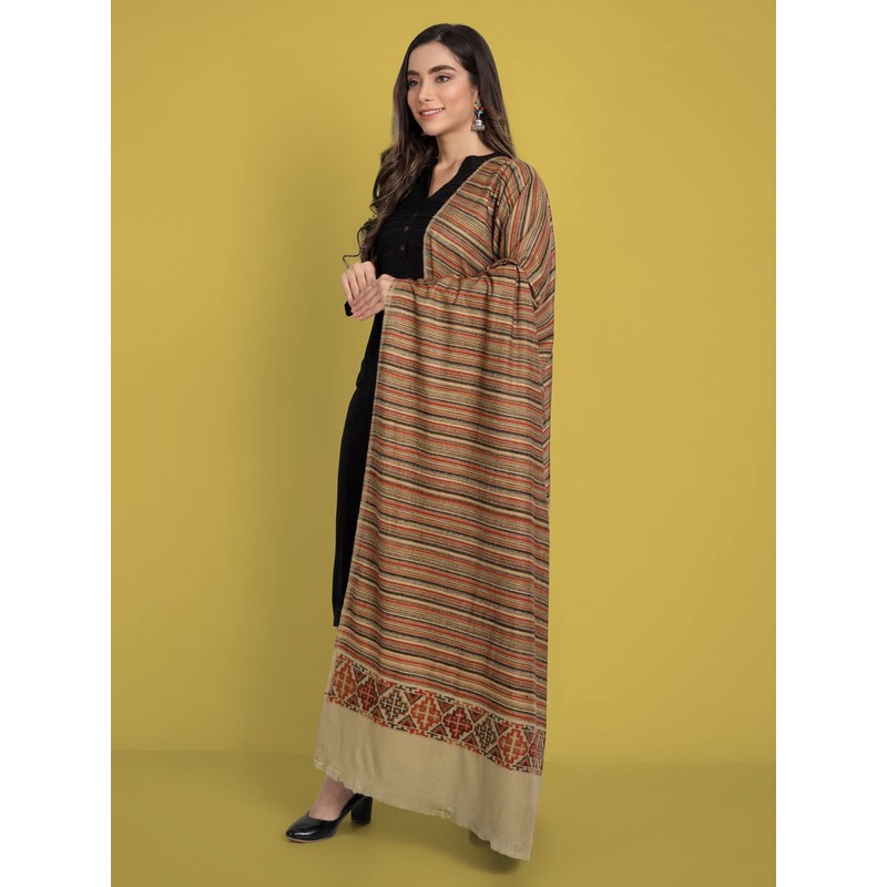 Zamour Women's Kullu Striped Himachali Mountain Meditation Woolen Shawl Stole