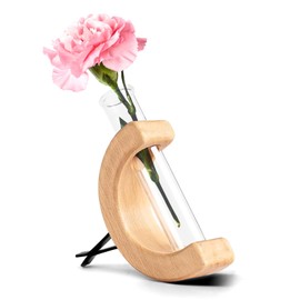 HQRNYP 2PCS Car Air Vent Flower Vase Clip, Car Propagation Vase Vent Clip, Retro C Shaped Wooden Stand Plant Holder, Universal Auto Decor Accessories Wooden Glass Tube Clips for Women (Beech Wood)