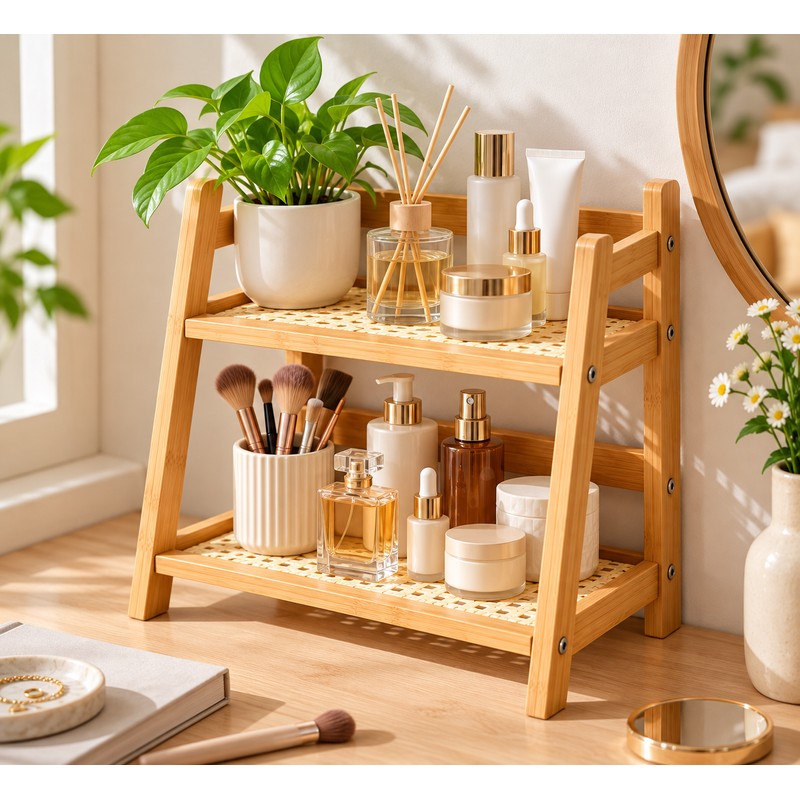 2-Tier Bamboo Countertop Organizer for Kitchen and Bathroom Storage –