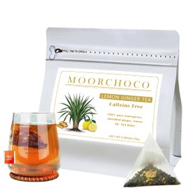 110g/3.9Oz Lemon Ginger Tea Bags, 50 Teabags - Pleasantly Spicy & Warming - Non-GMO - Caffeine-free