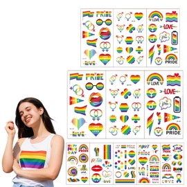 10 Sheets Pride Tat-toos,Rainbow Temporary Tat-toos,Festival Accessories,Rainbow Stickers,Tat-too Stickers for Festivals Celebration Decoration,Long-Lasting & Waterproof,Easy to Use and Remove