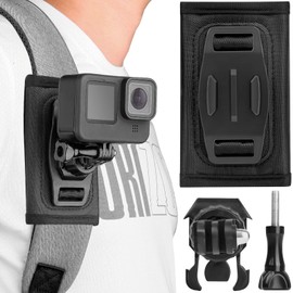 ChromLives Rucksack Schultergurt Halterung Kompatibel mit GoPro Hero 11/10/9/8/7/6/Mini DJI OSMO Action Insta360 Kamera Rucksackhalterung 360 Grad Drehbar mit Verstellbarem Schulterpolster und J-Haken