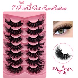 Cat-Eye Lashes Flu-ffy Mink Lashes 20mm Fox Eye Long False Eyelashes 3D Volume Curly Dramatic Fake Eyelashes Thick Full Lashes 7 Pairs Pack(TF29)
