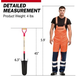 HORIJUNKE Drain Spade Shovel, Garden Drain Spade, Trenching Shovel, Woode D-Handle, Steel Y-Grip, 45 Inch Spade for Digging Transplanting & Edging (Red)