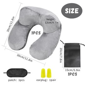 Giugio Neck Pillow Travel Pillow Inflatable Compact Neck Pillow Travel Pillow Inflatable with Velvety Soft Washable Cover Inflatable for Camping, Travel, Plane, Train, Car, Office (Grey)