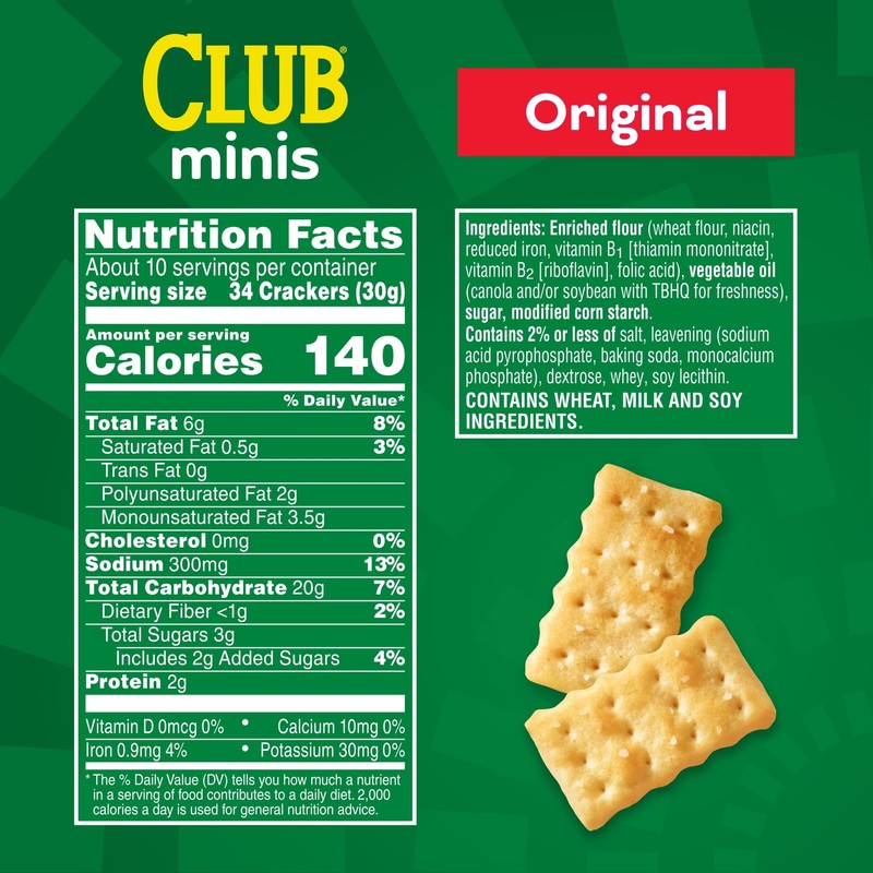 Club Crackers Minis, Lunch Snack, Original, 11oz Box