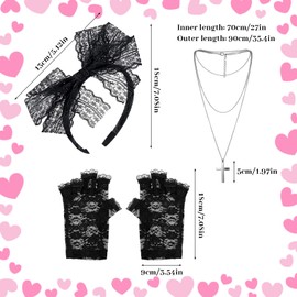 TUONYIS 3pcs 80s Costume Accessories Women's Accessories Lace Headband Fishnet Gloves Necklace Vintage for Retro Party for Women, black