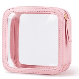 Yeeits Clear Makeup Bag Mini Small Cosmetic Bag Travel Clear Zipper Pouch Transparent Toiletry Bag Car Organizer Bag Makeup Bag TSA Approved PU Leather PVC Pouch for Purse (Pink)
