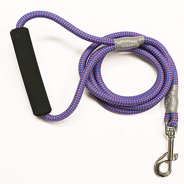 5280DOG Blue Nylon Braided Rope Leash, Medium, 5 ft., Blue / Grey