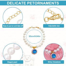 VJUYSW Pearl Collar for Cats, 1 Adjustable Pearl Collar with Pretty Charms and Small Crown for Dogs, Cats, Puppies, Kittens, Size M