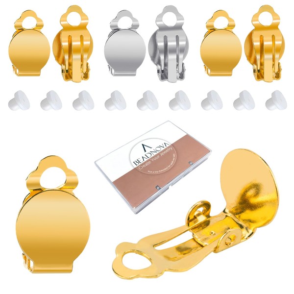 BEADNOVA Clip on Earring Findings 24 Pcs Flat Tray Earring