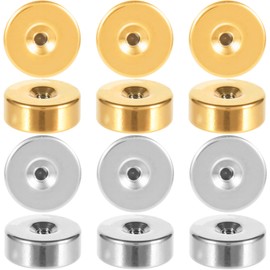 Hzopcw 12pcs Stainless Steel Earring Backs, 5mm Round Flat Screw on Ear Ring Backs for Studs, 1mm Hypoallergenic Earring Backings Replacement for Women & Men- Gold & Silver