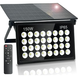 Indmird 150W Solar Security Lights, Solar Flood Lights, Solar Lights Outdoor Waterproof, Dusk to Dawn Solar Powered Security Lights, 6500K Cool White, for Porch, Patio, Yard, Garage, Garden