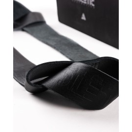 ATHLETIC AESTHETICS Premium Leather Lifting Straps Made of Genuine Buffalo Leather - 55 cm Long for Strength Training, Bodybuilding & Fitness - For Men and Women (Black Gloss)