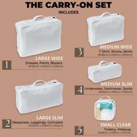 Travel Packing Cubes Set - 5 Pieces, Travel Accessories for plane, Luggage organiser, Include Clear Toiletry Bag (White)