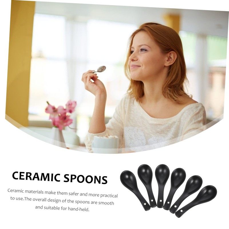 Alipis Smooth Ceramic Soup Spoons 6pcs Set Rice Eating Spoons