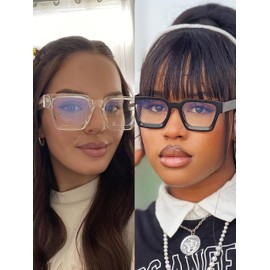 VISOONE 2 Pack Blue Light Blocking Glasses Rectangle Frame and Chic Preppy Look for Women Men RIVER