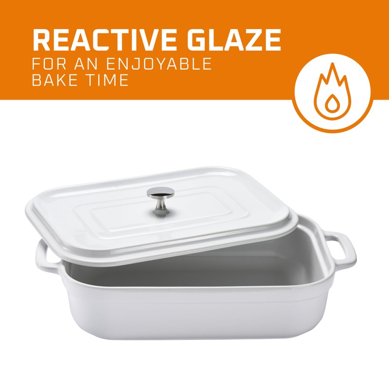 Stoneware Casserole With Lid - Rectangular Pan with Lid -