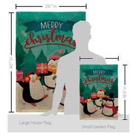 Breeze Decor Penguins Christmas Burlap Garden House Flag-Kit Winter Santa Marry Xmas Present Reindeer Season Wintertime Snow Decoration Banner Small Yard Gift Double-Sided, Made in USA