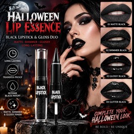 2-in-1 Black Liquid Lipstick & Lip Liner Pencil Kit for Halloween(#04)
